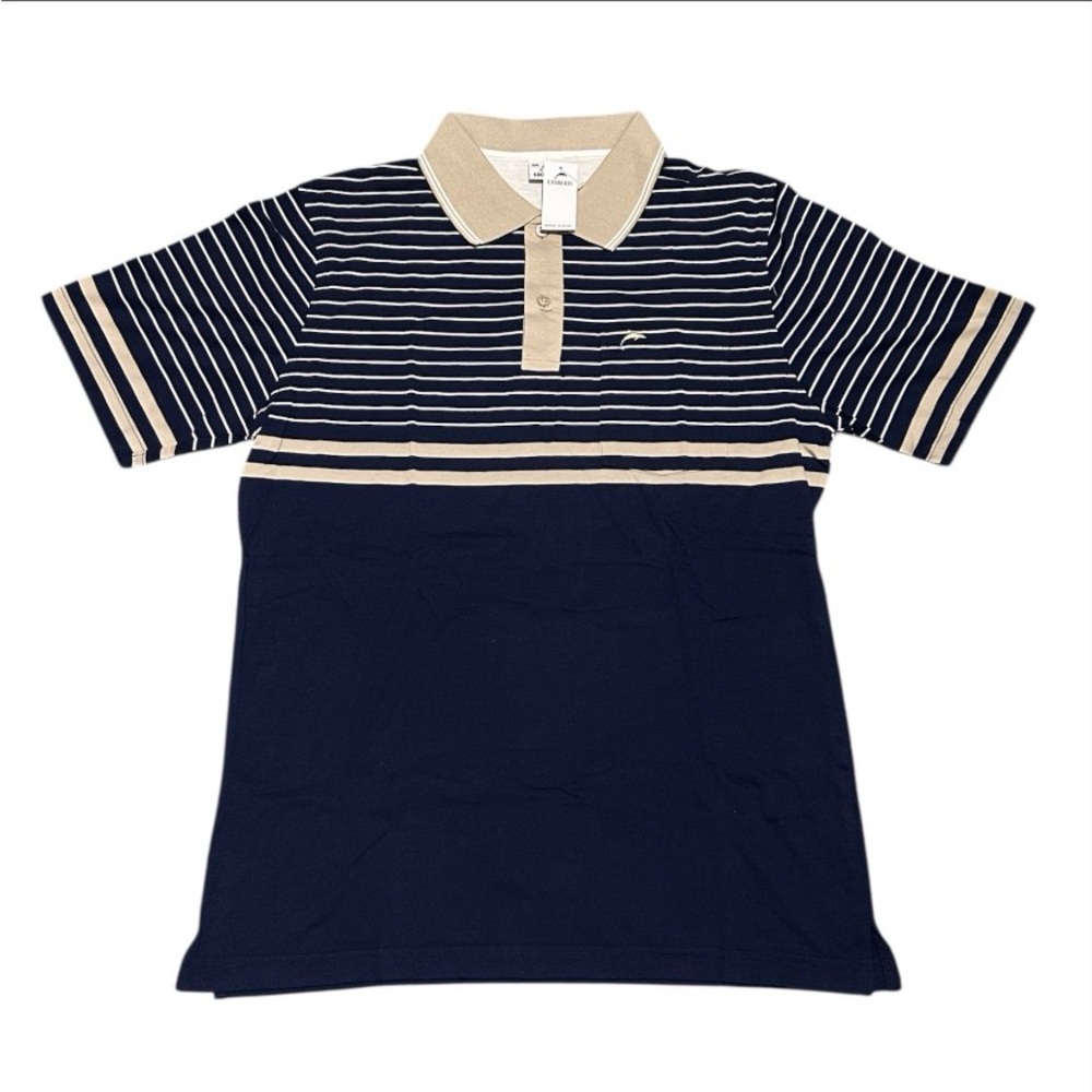 Gioberti Mens Pocket Polo Shirt Size  XXL Blue Tan Strips Reg Fit Golf Shirt